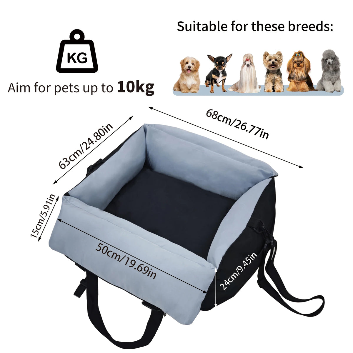 Borwart Portable Dog Car Seat With Safety Belt Cover