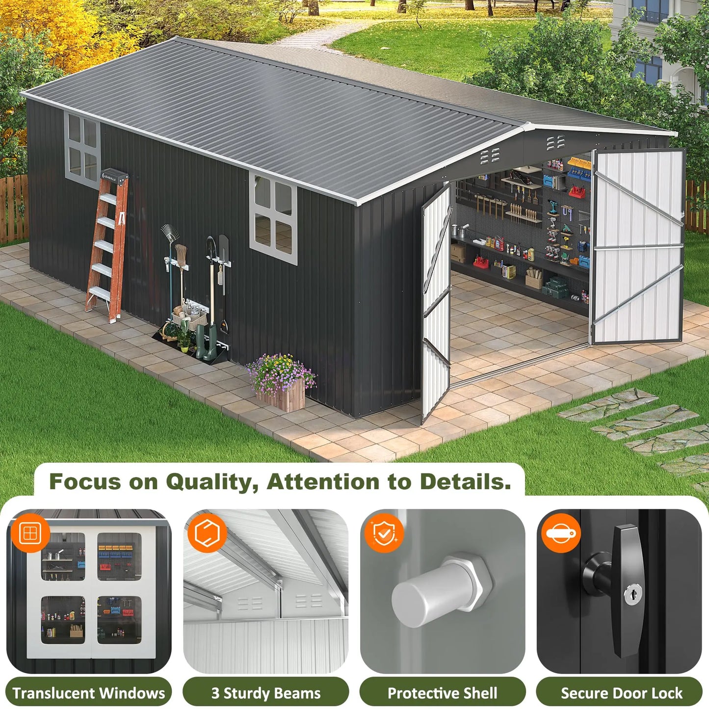 VIWAT Outdoor Metal Storage Shed Heavy Duty With Lockable Door