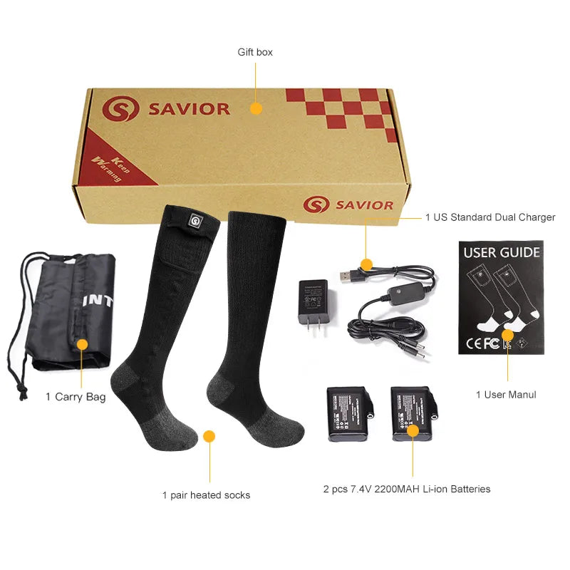 Snow Deer Rechargeable Heated Wool Thermal Socks For Ski And Camping