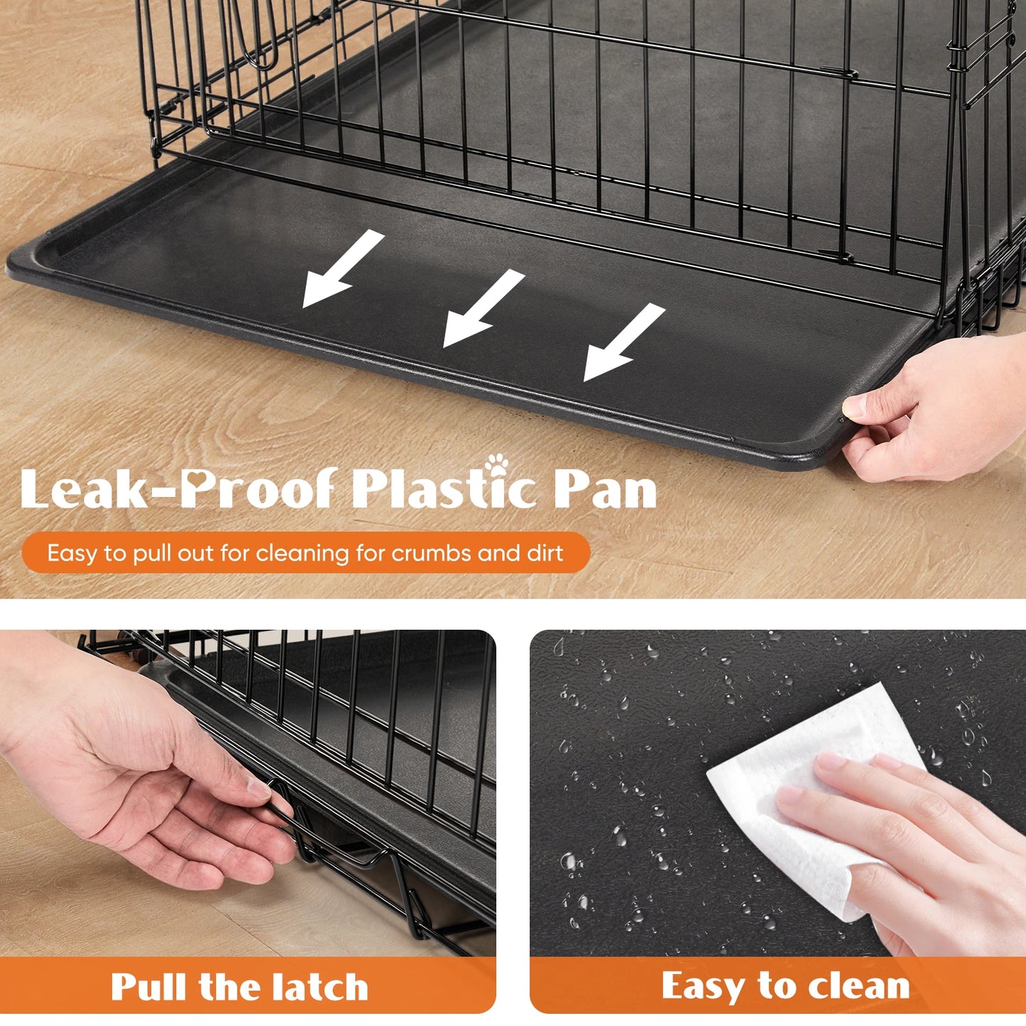 JHK Folding Metal Dog Cage With Leakproof Tray Outdoor Travel