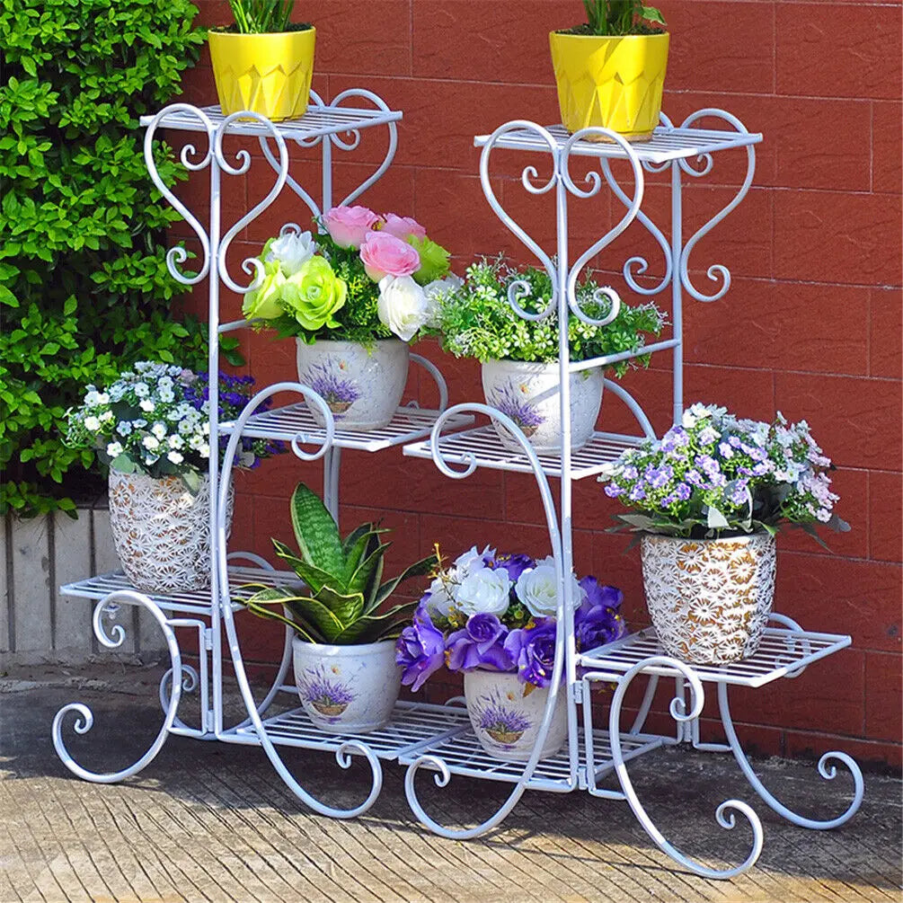 4 Tier Metal Plant Stand for Indoor Outdoor Garden Display