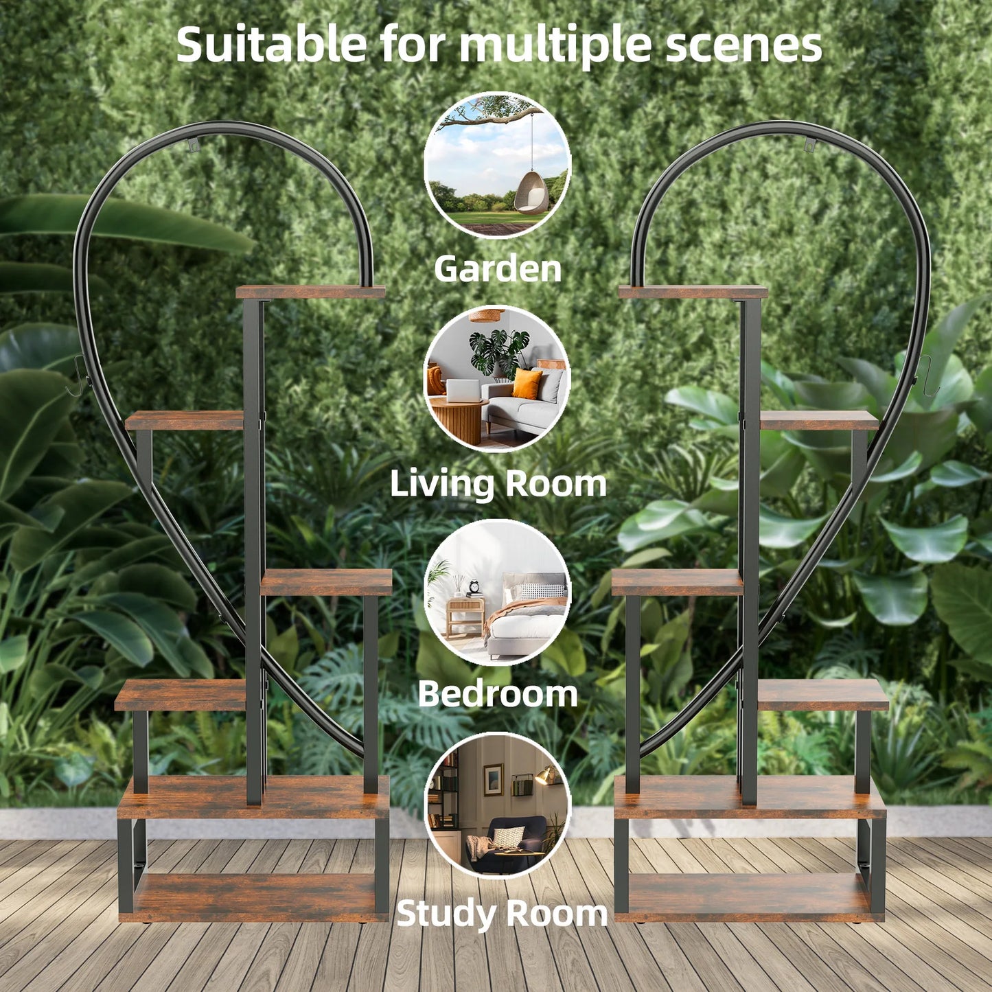 Half Heart Plant Stand With Hooks 6 Tiers Garden Display
