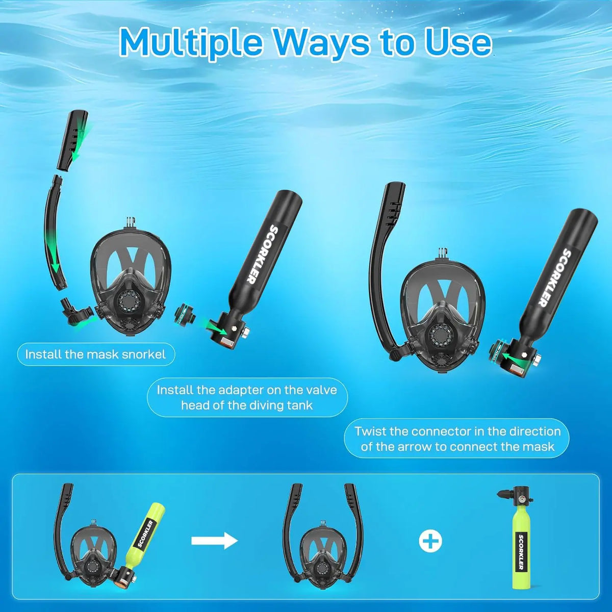 Scorkler 0.5L Mini Diving Tank With Full Face Mask And Pump