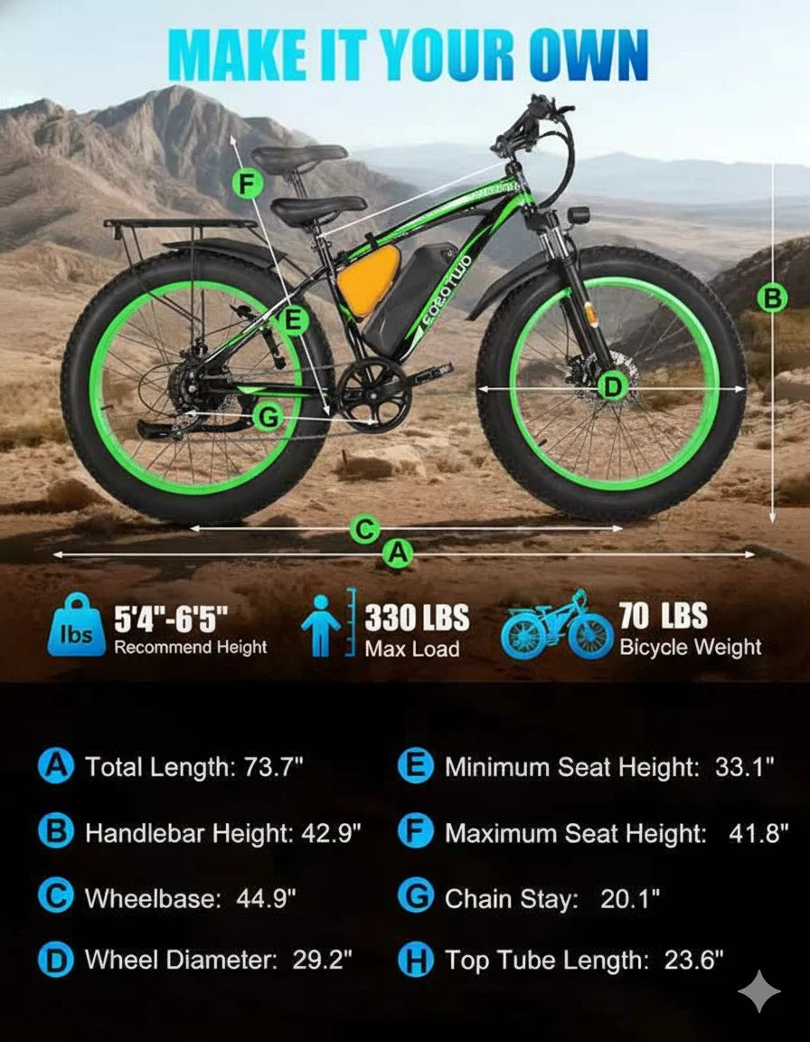 Eoeotwo 26 Inch Fat Tire Electric Bike With Powerful Motor