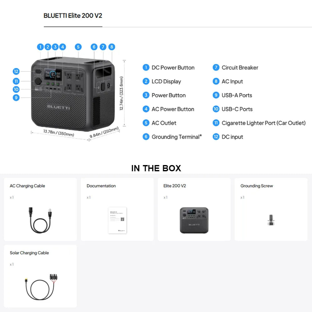 Bluetti Elite 200 V2 Portable Solar Generator 2600W 2073.6Wh