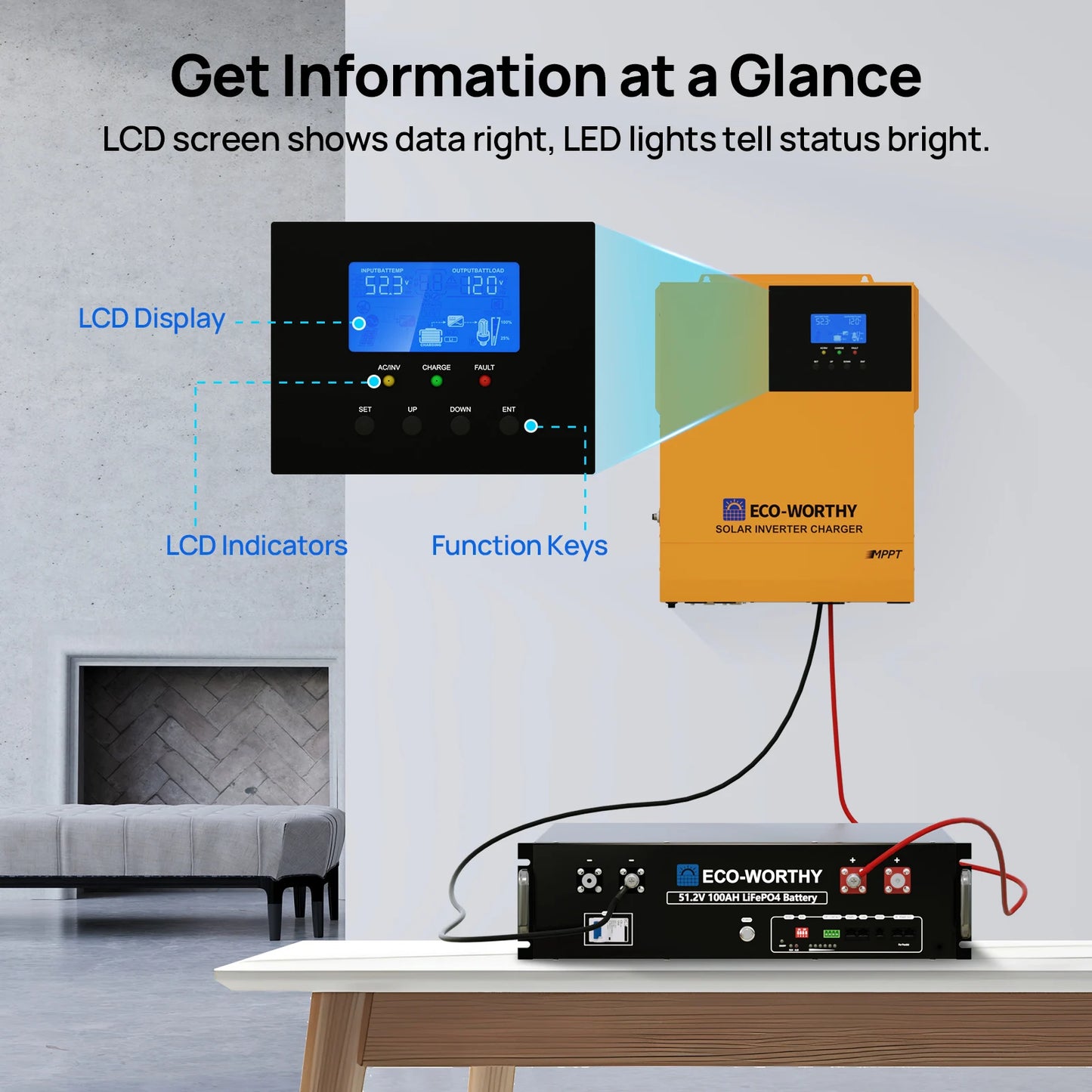 Eco-Worthy 48V 100Ah LiFePO4 Battery With 3500W Hybrid Inverter