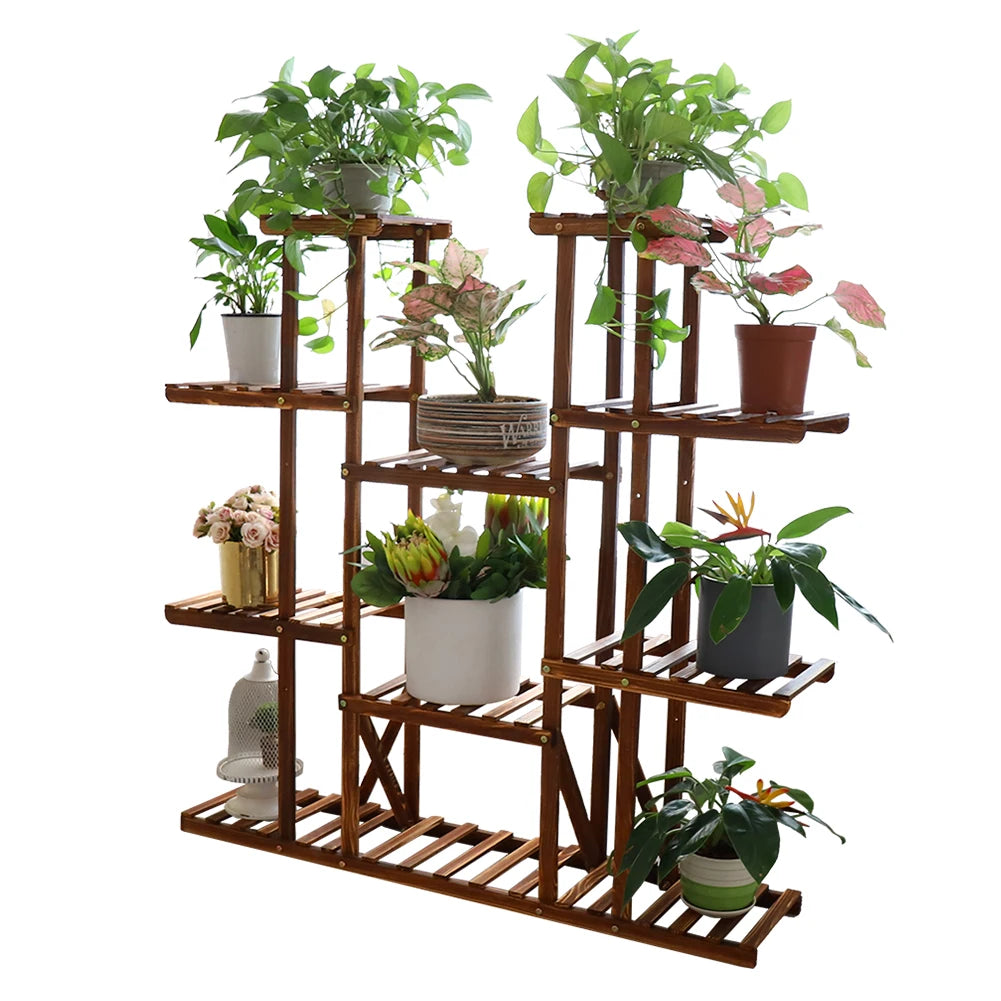 BINGOPAW Nine Tier Plant Stand Outdoor Indoor Wood Flower Rack