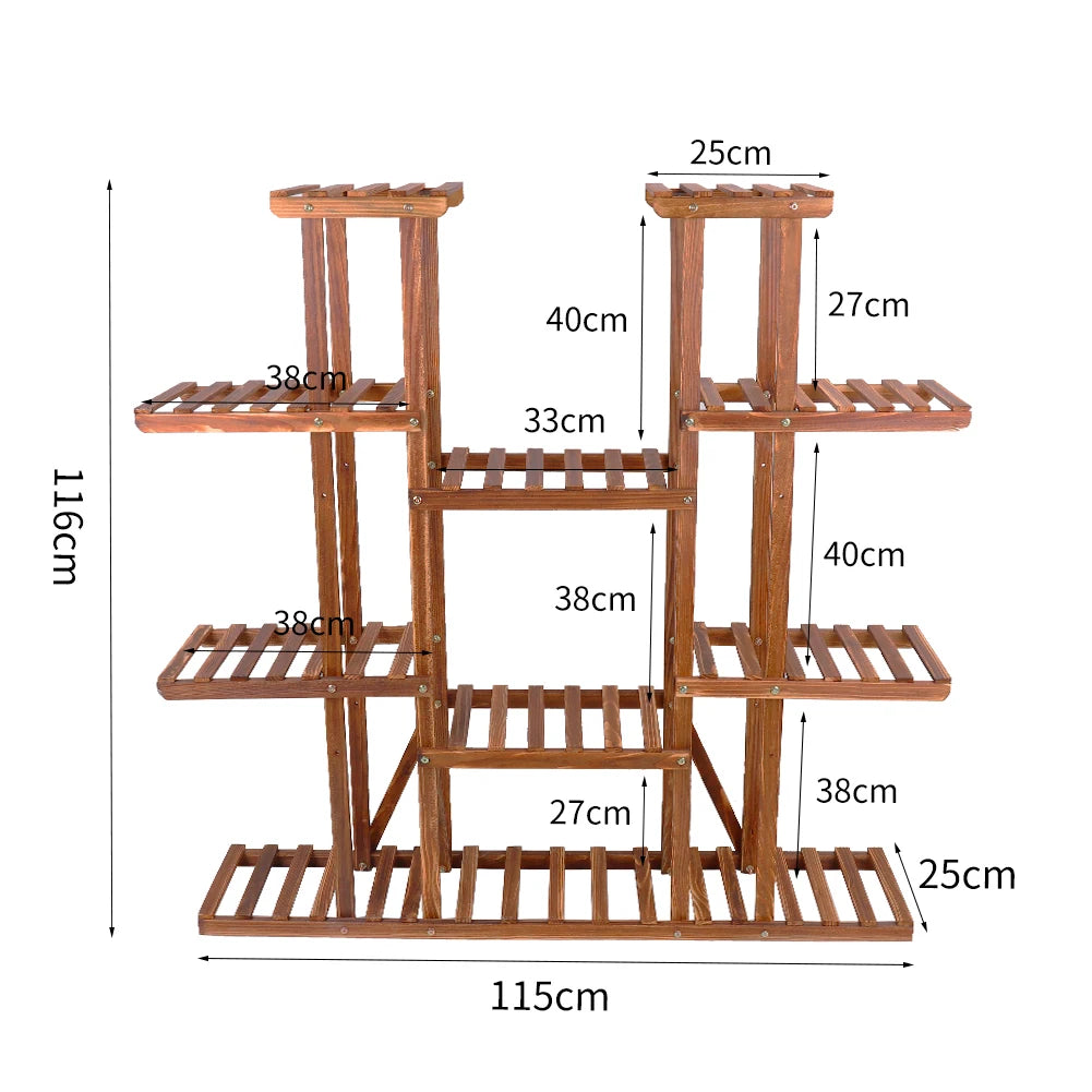 BINGOPAW Nine Tier Plant Stand Outdoor Indoor Wood Flower Rack