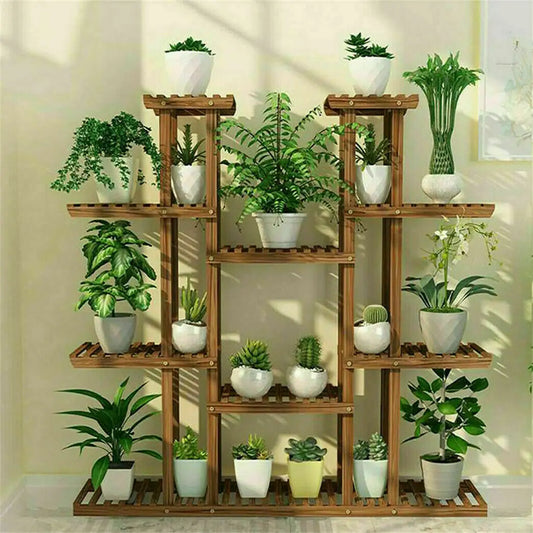 BINGOPAW Nine Tier Plant Stand Outdoor Indoor Wood Flower Rack