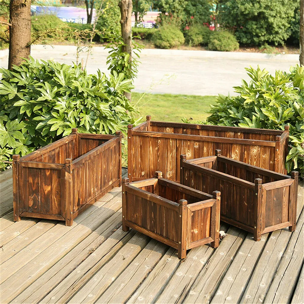 Pine Wood Raised Planter Box For Indoor Outdoor Gardening
