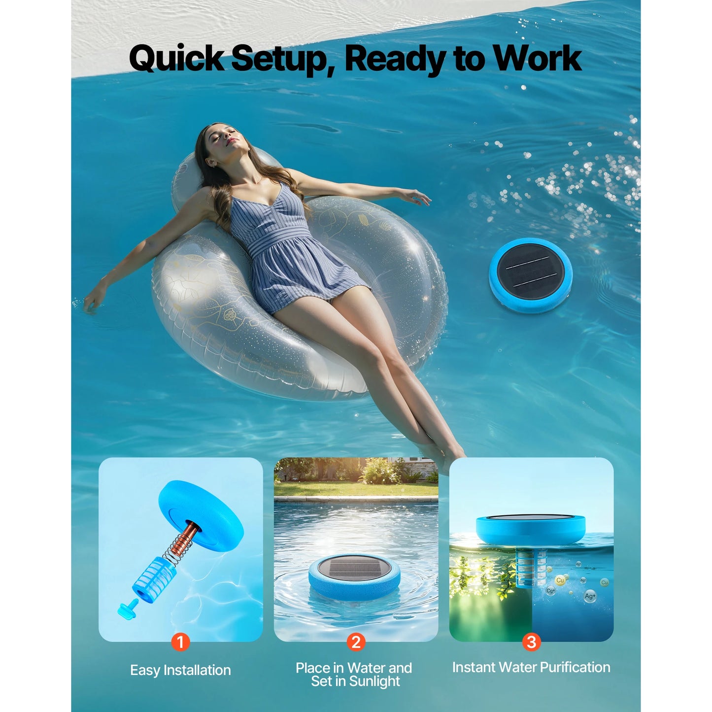 SucceBuy Solar Pool Ionizer Copper Floating Automatic Water Purifier