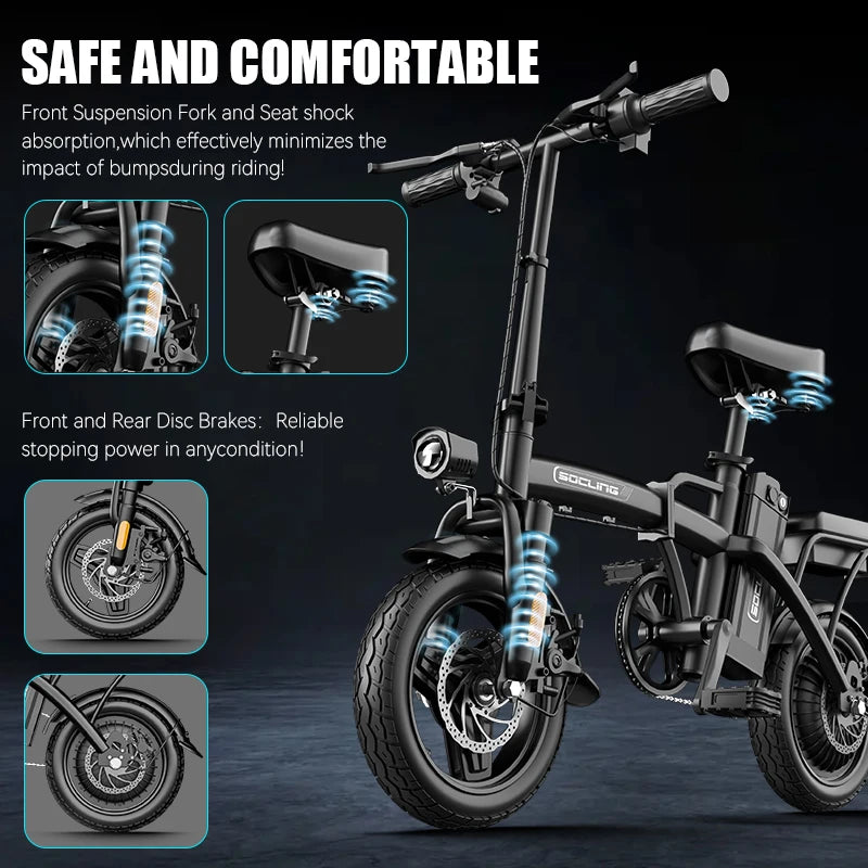 500W Foldable Electric Bike For Adults With Dual Brakes