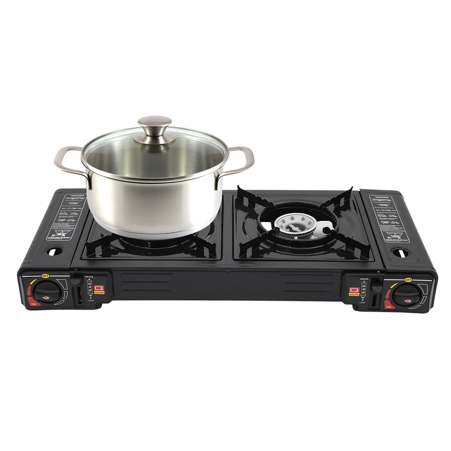 Portable Two Burner Camping Gas Stove With Plastic Storage Case