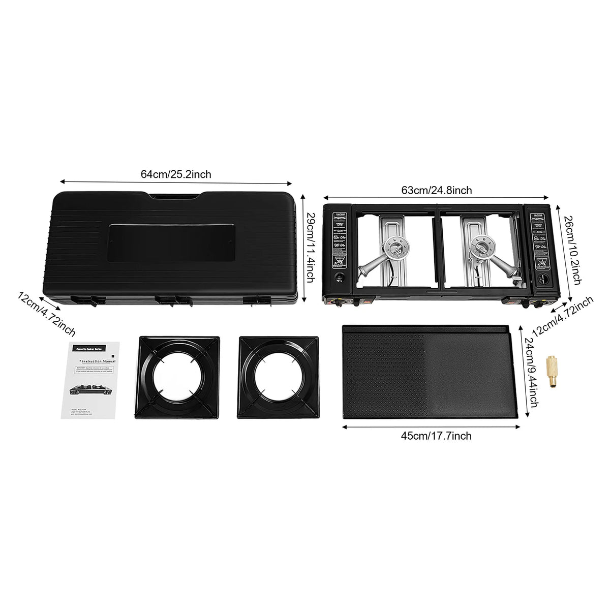 Portable Dual Burner Butane Camping Stove With Aluminum Baking Tray