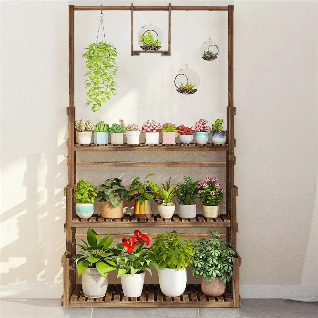 Heavy Duty Wooden 3-Tier Hanging Plant Stand For Indoor Outdoor