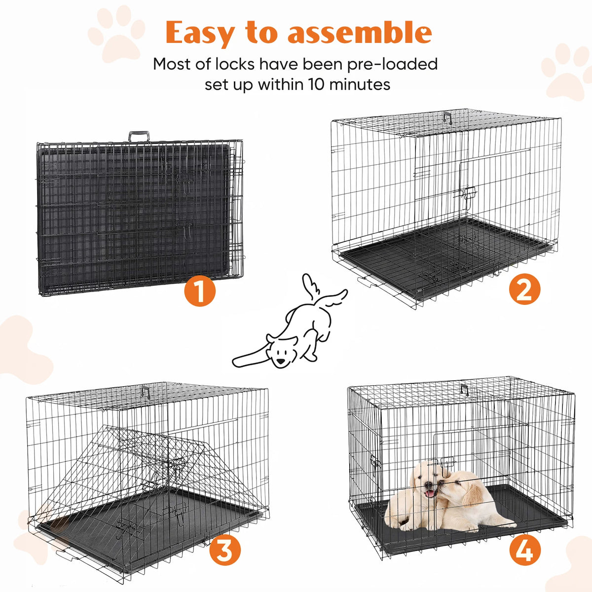 JHK Folding Metal Dog Cage With Leakproof Tray Outdoor Travel