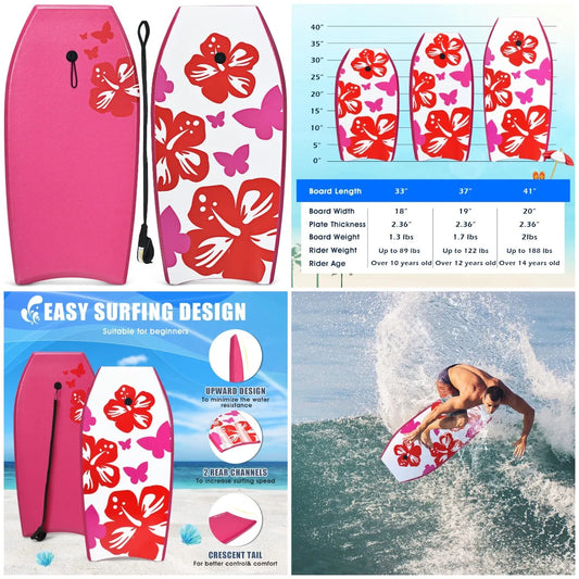 YTYIN Beach Bodyboard Lightweight With EPS Core XPE Deck HDPE Slick Bottom