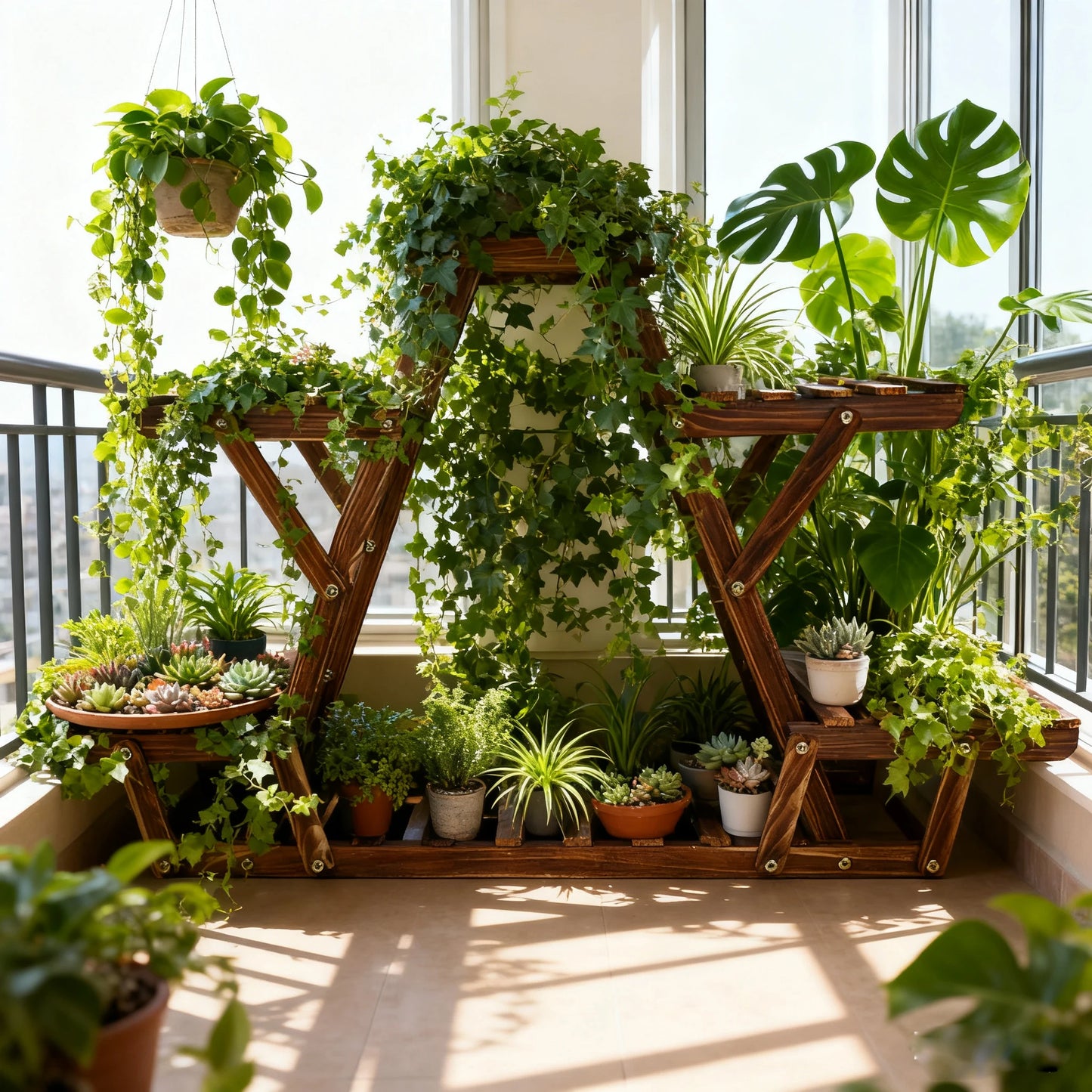 Carbonized Triangle 6-Tier Corner Wood Plant Stand Indoor Outdoor