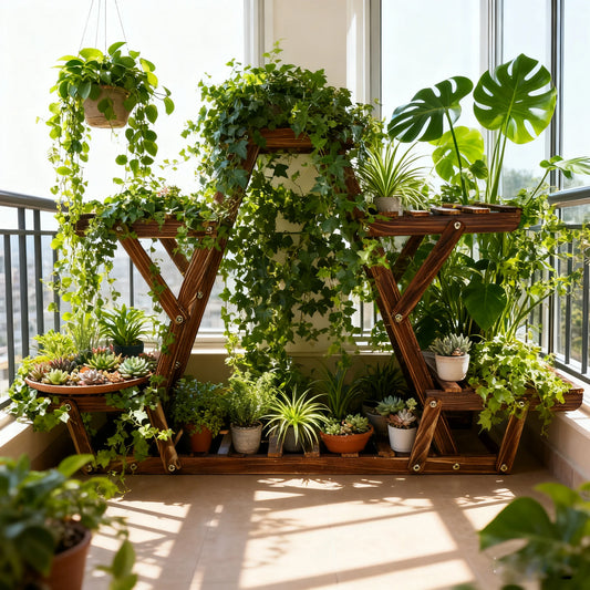 Carbonized Triangle 6-Tier Corner Wood Plant Stand Indoor Outdoor