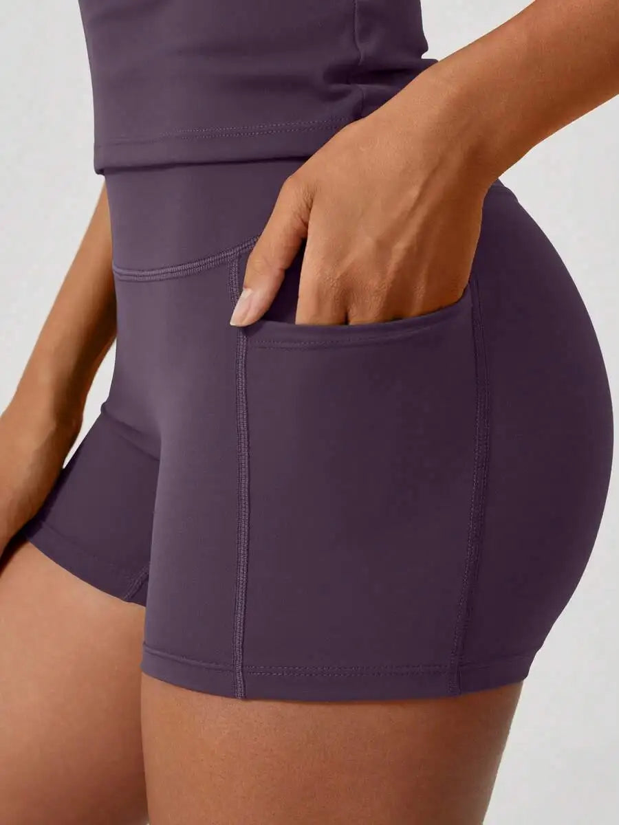 Women's High Waist Yoga Shorts Set With Tummy Control