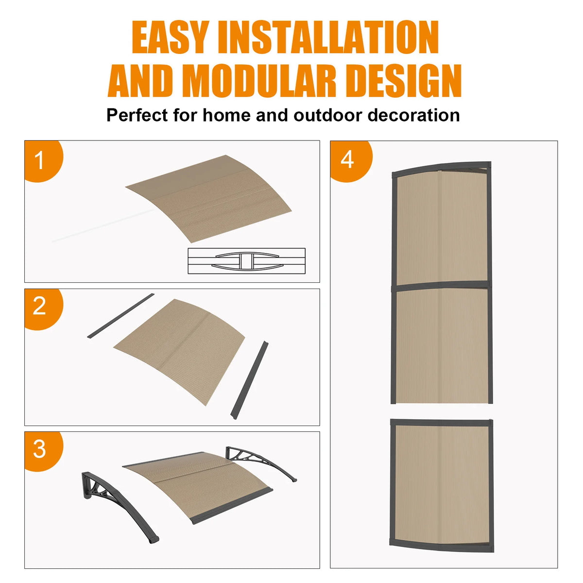GUANSU-CN Brown PC Panels Awning for Door and Window Canopy