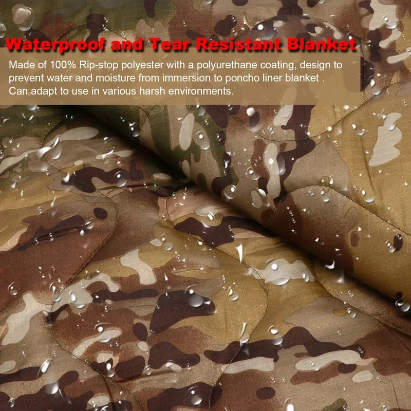 Tactical Camouflage Poncho Liner Water Repellent Woobie Quilted Blanket