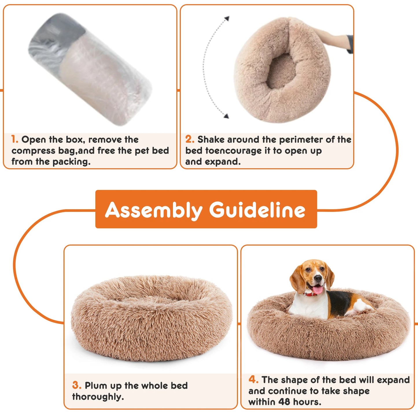 JHK Calming Dog Bed Plush Faux Fur Washable Anti Slip