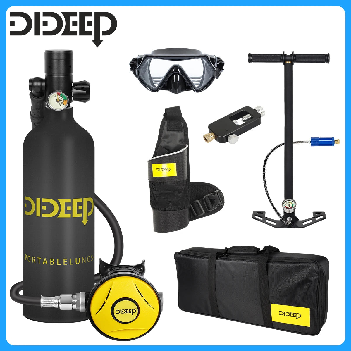 DIDEEP 1L Mini Scuba Tank Set With Portable Hand Pump