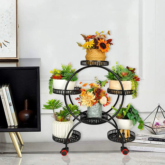 BINGOPAW 6-Tier Metal Plant Stand With Wheels Indoor Outdoor