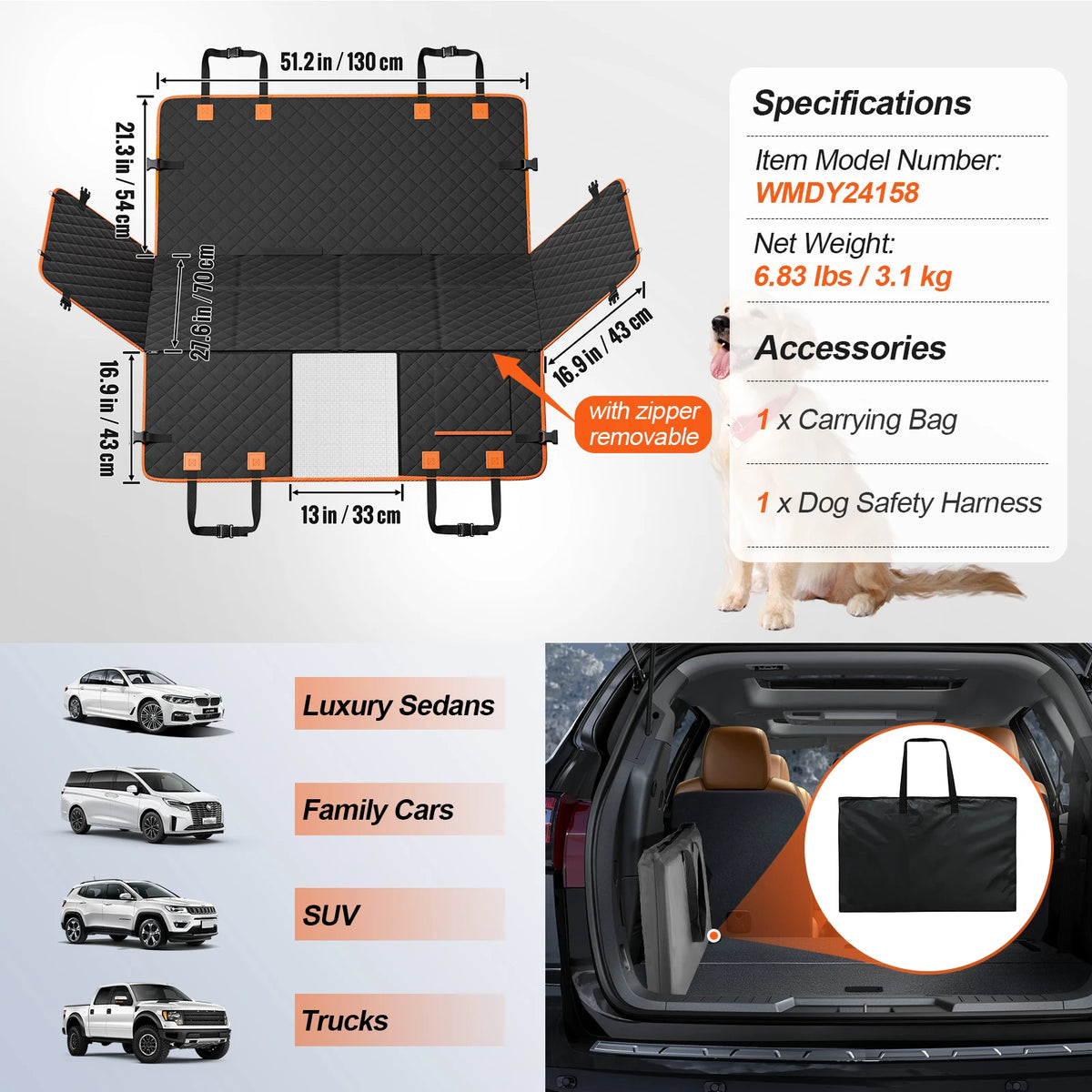 SucceBuy Back Seat Extender Dog Car Seat Cover Hammock Mesh