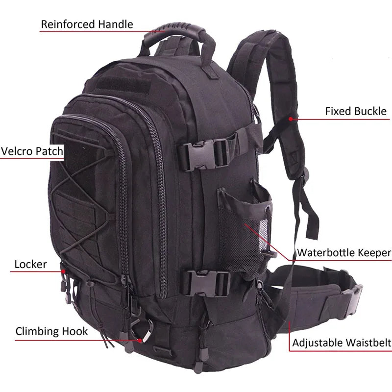 LQARMY Military Tactical Backpack Molle Assault Rucksack Hiking Camping Gear