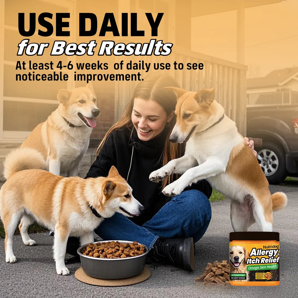 Nutridog Dog Allergy Relief Chews Omega Vitamin C Supplement