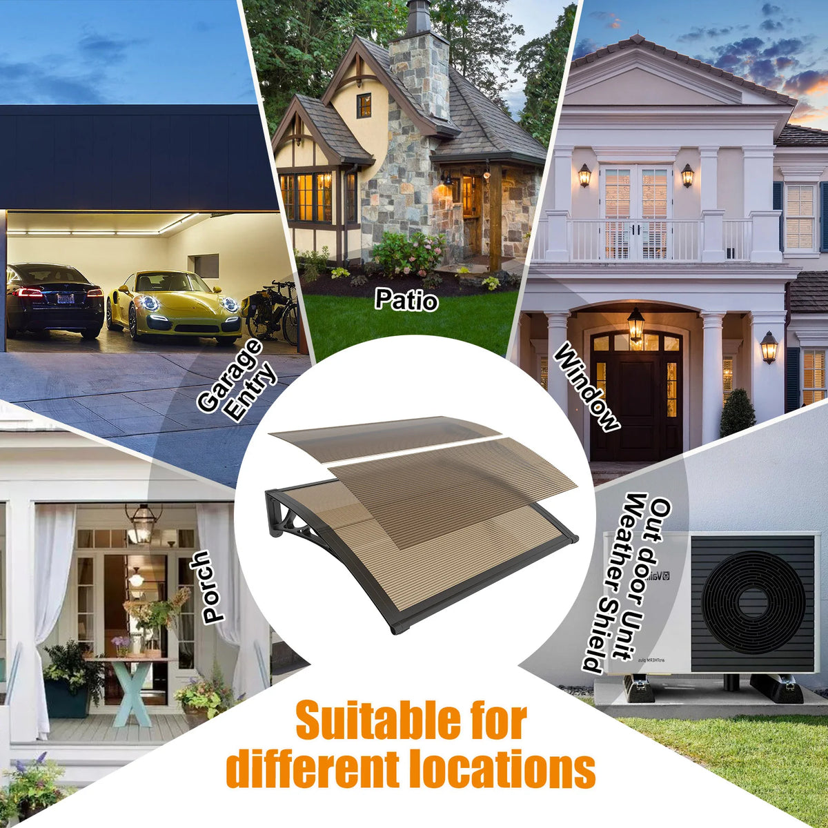 GUANSU-CN Brown PC Panels Awning for Door and Window Canopy