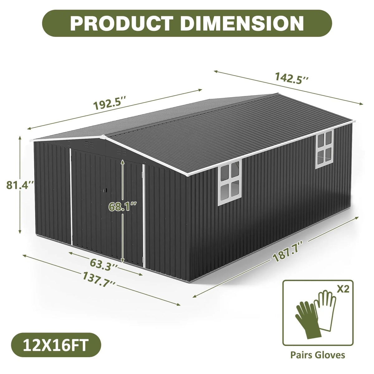 VIWAT Outdoor Metal Storage Shed Heavy Duty With Lockable Door
