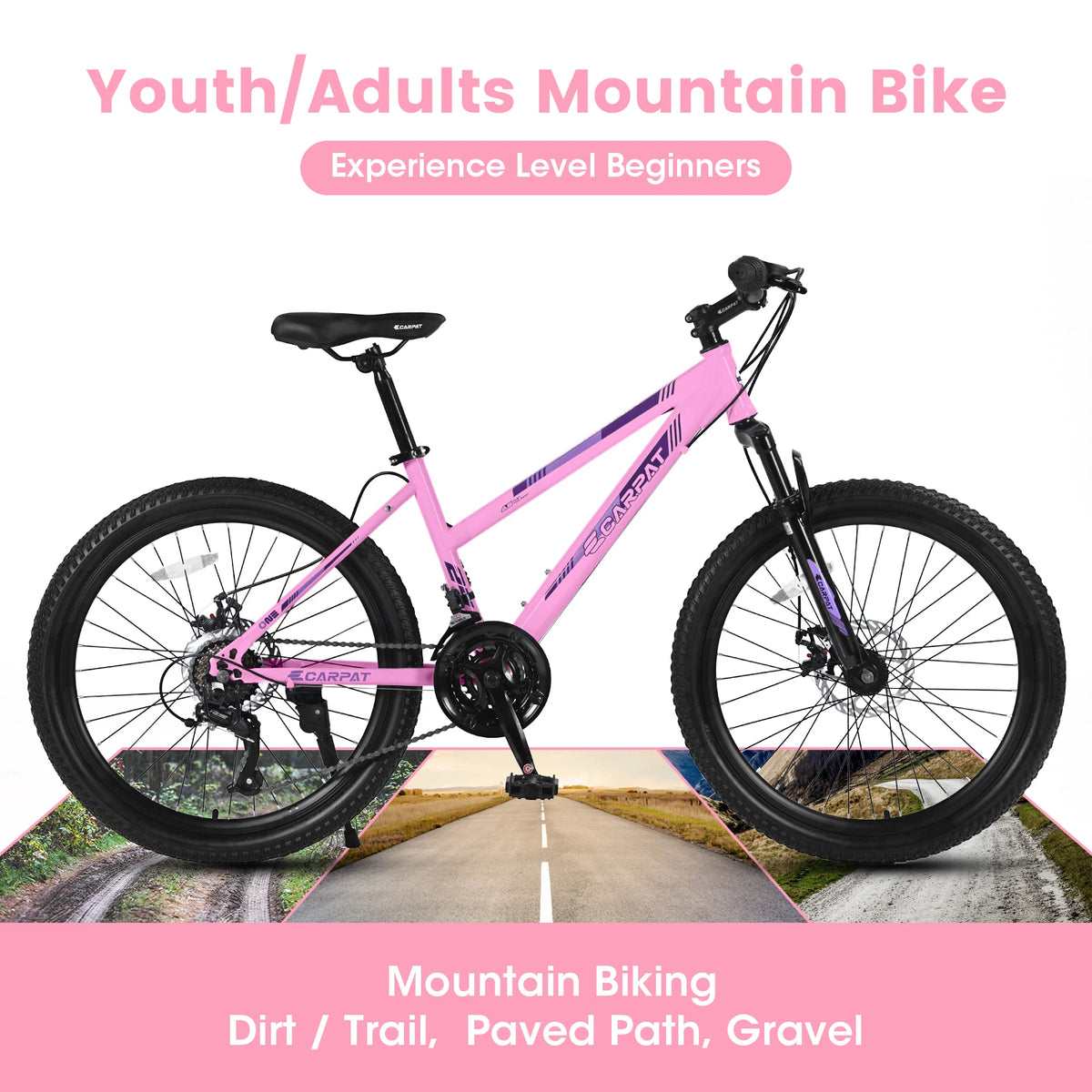 Ecarpat Carbon Steel Mountain Bike With Front Suspension And Disc Brakes