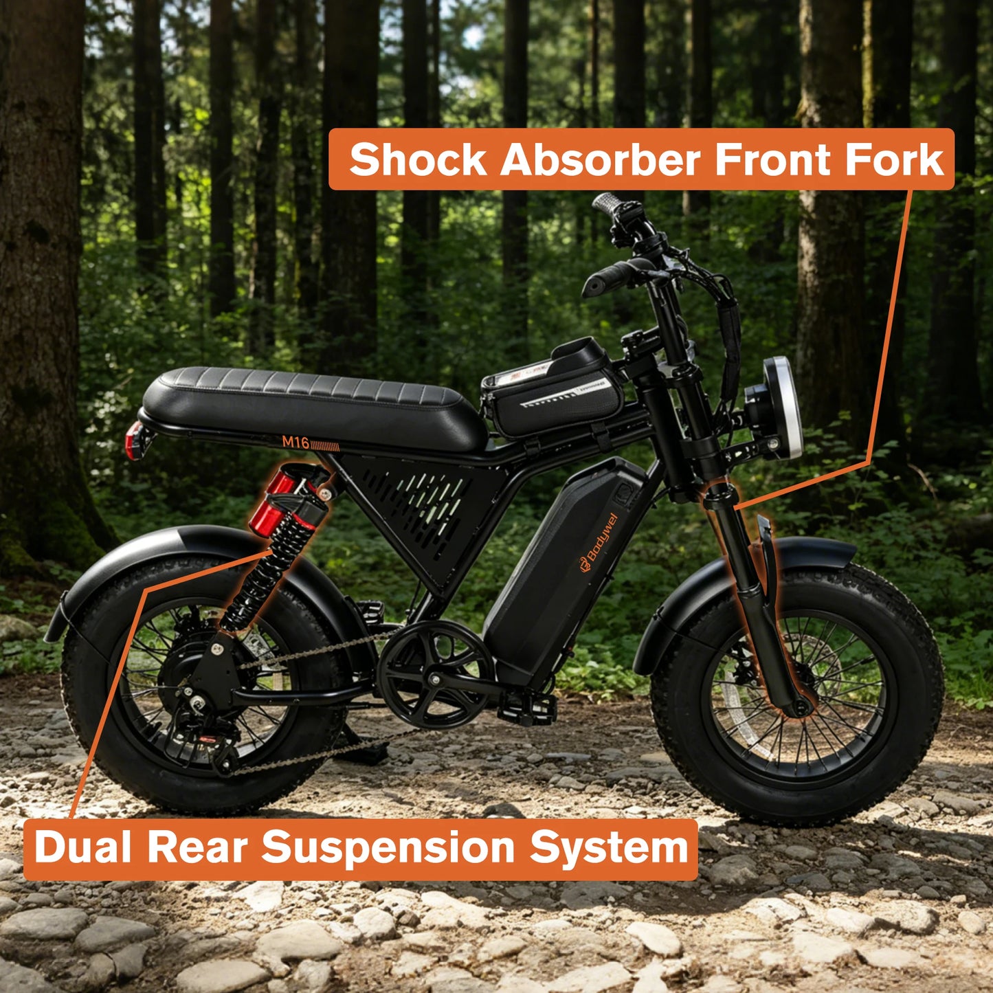 Bodywel M16 Portable Electric Fat Tire E-Bike With 40 Mile Range