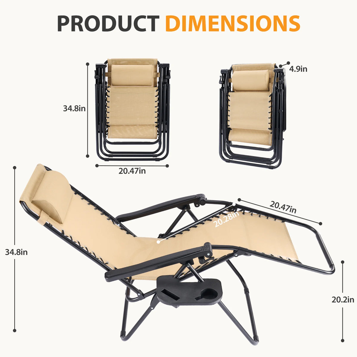 JHK Zero Gravity Outdoor Folding Lounge Recliner Chair
