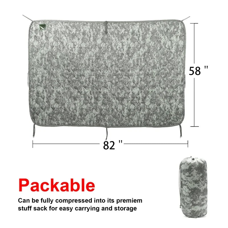 Tactical Camouflage Poncho Liner Water Repellent Woobie Quilted Blanket