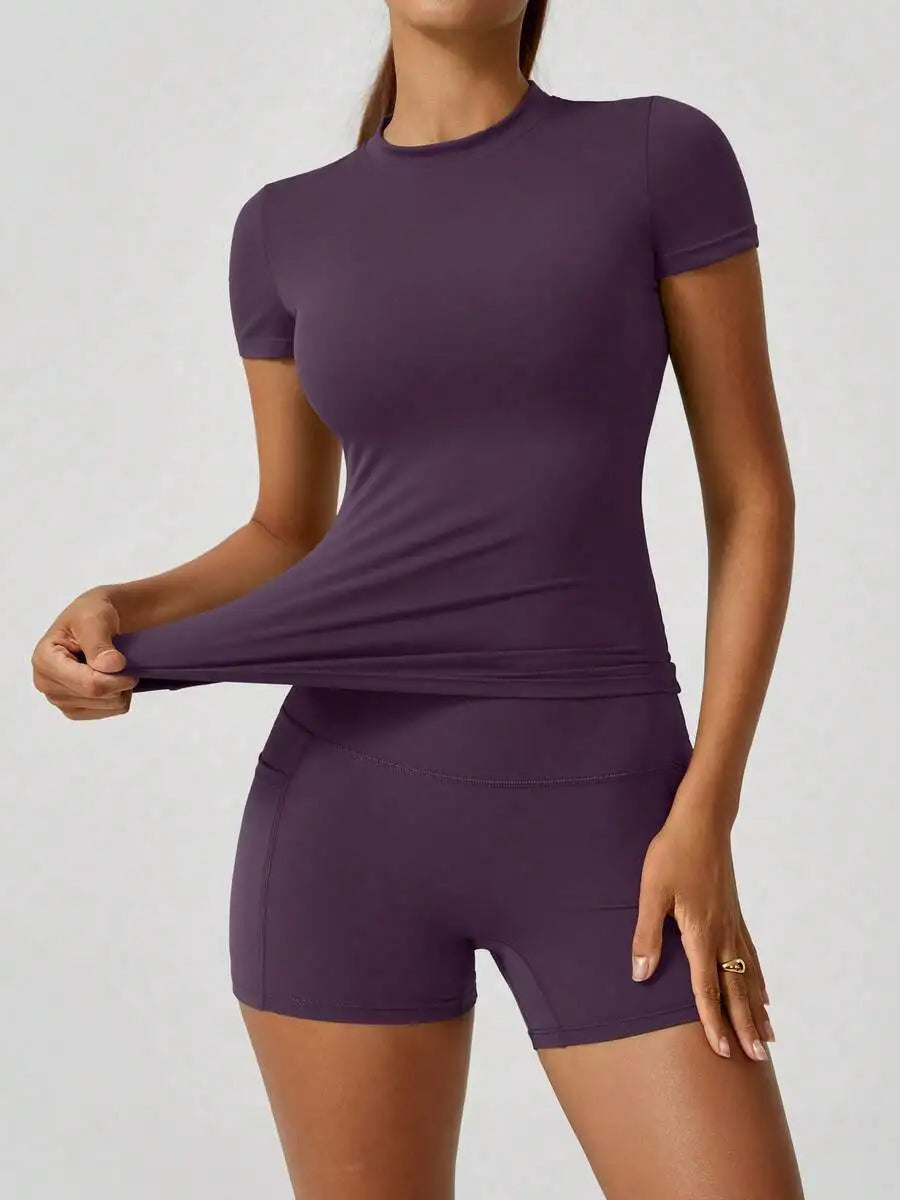 Women's High Waist Yoga Shorts Set With Tummy Control