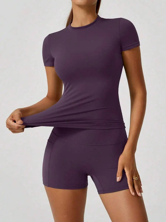 Women's High Waist Yoga Shorts Set With Tummy Control