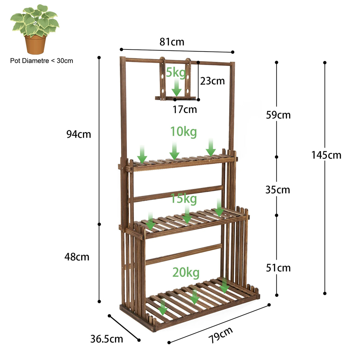 Heavy Duty Wooden 3-Tier Hanging Plant Stand For Indoor Outdoor