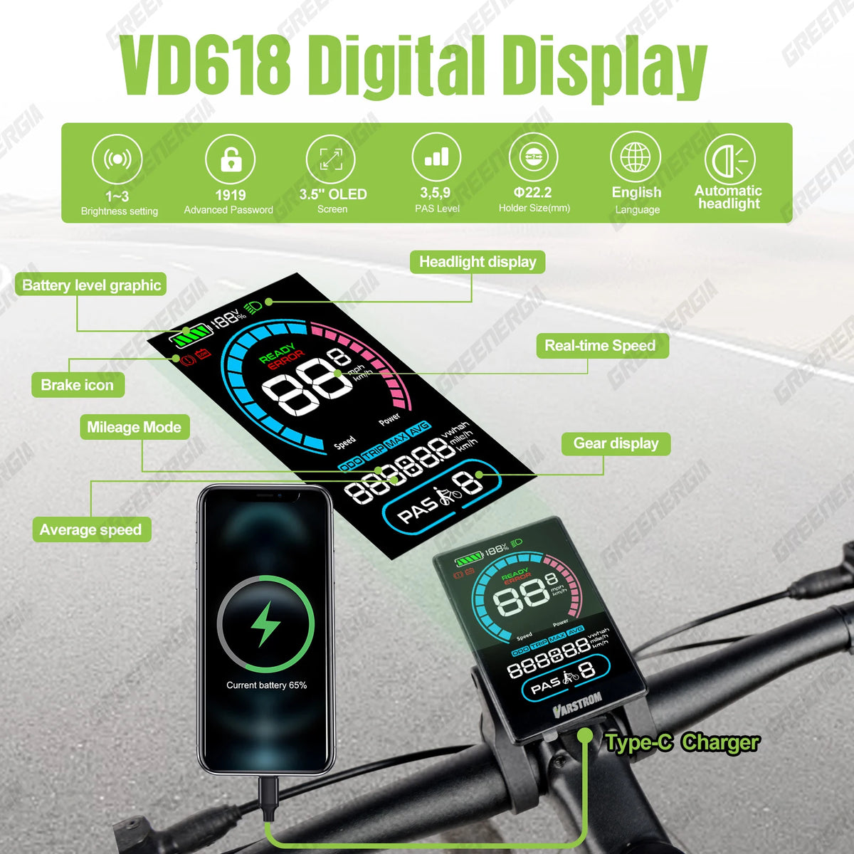 Varstrom Ebike Display Bafang Can Bus BBS Motor Bluetooth Computer