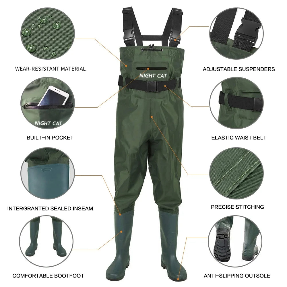 Night Cat Breathable Waterproof Fishing Chest Wader With Boots