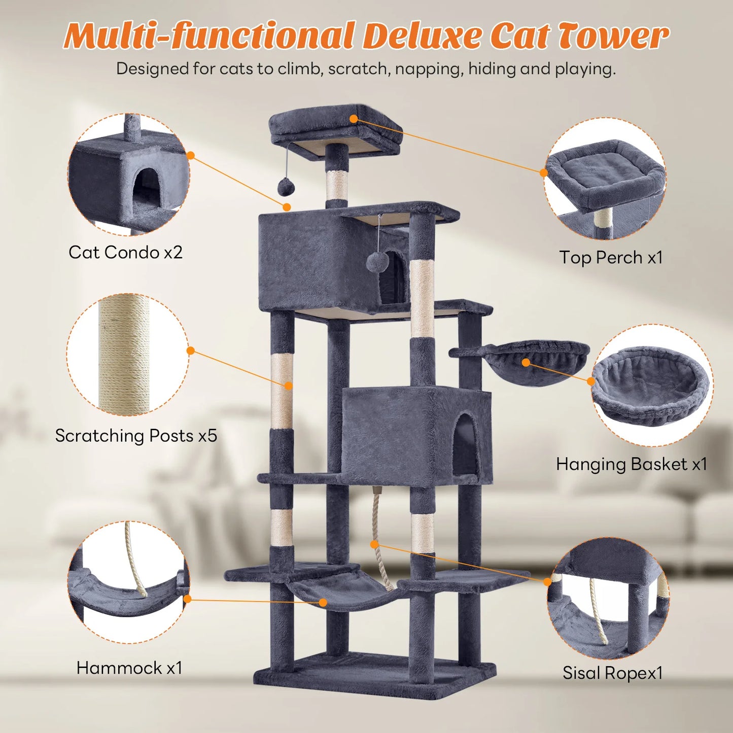 MCQ Cat Tree Tower With Multi Level Climbing Scratching Posts