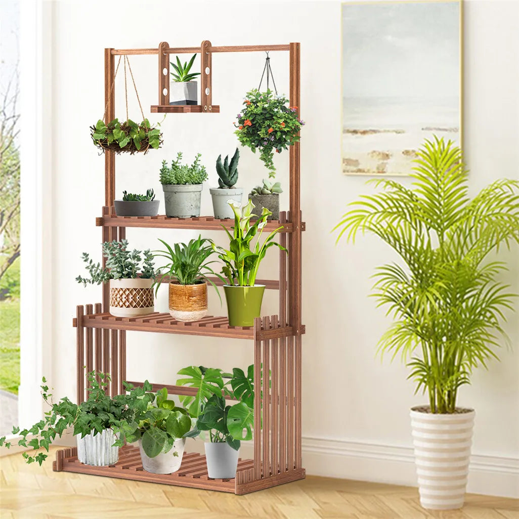 Heavy Duty Wooden 3-Tier Hanging Plant Stand For Indoor Outdoor