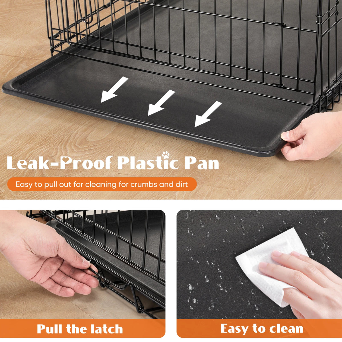 JHK Folding Metal Dog Cage With Leakproof Tray Outdoor Travel