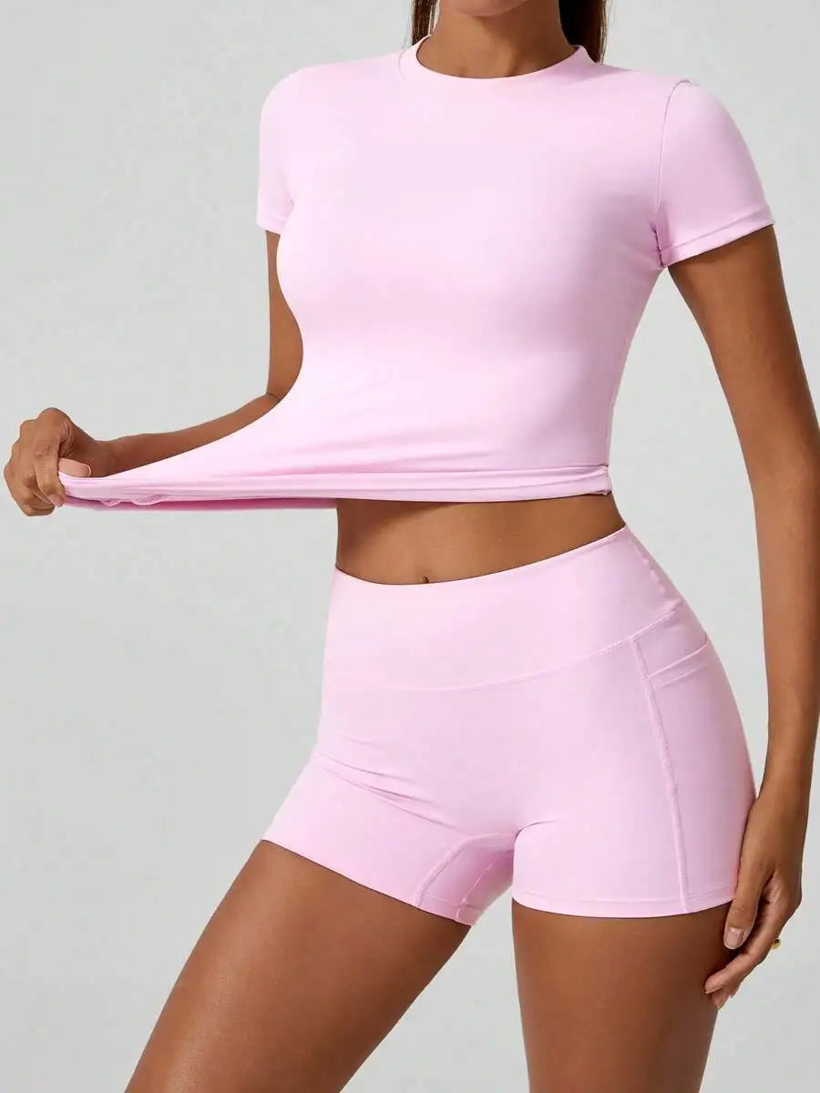 Women's High Waist Yoga Shorts Set With Tummy Control