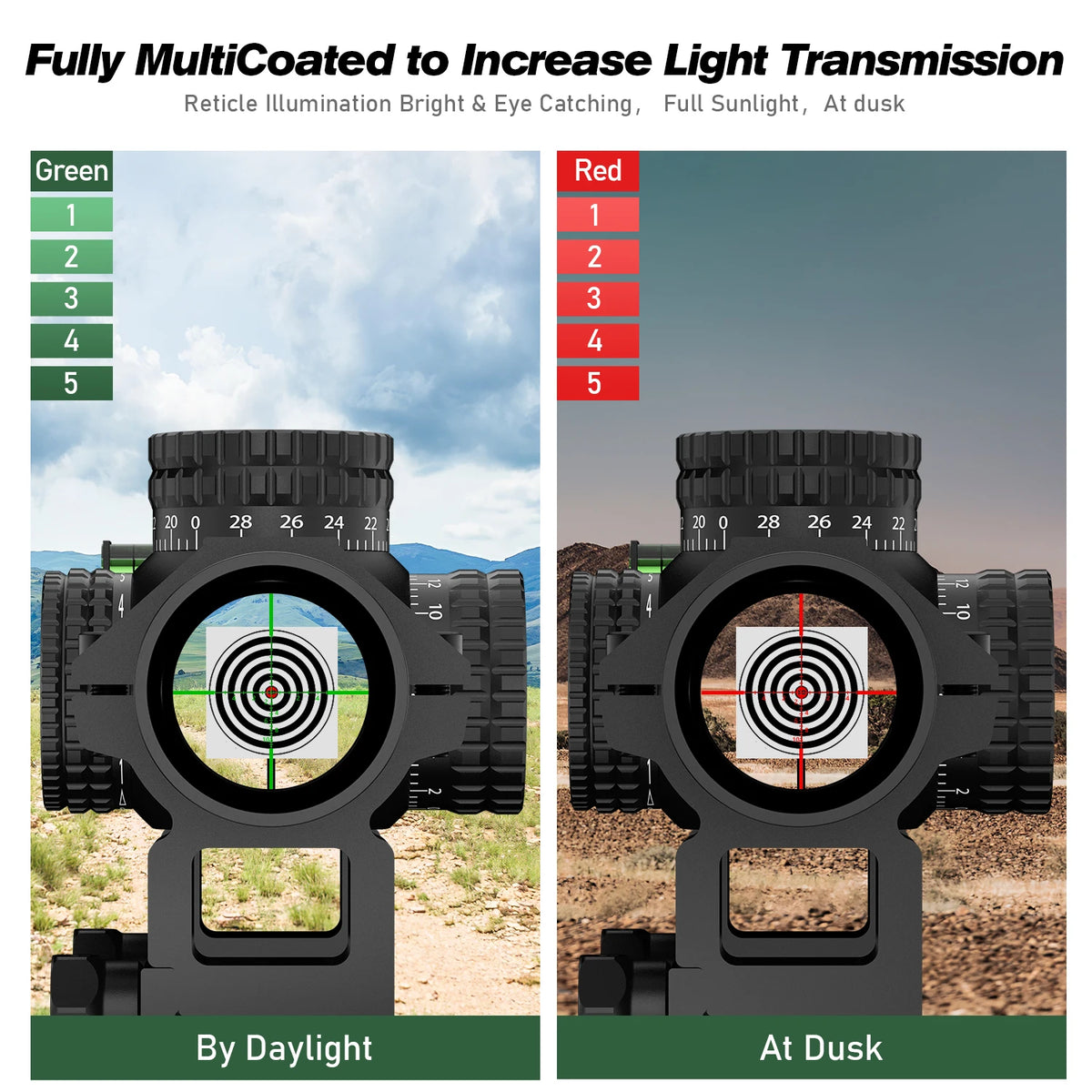 Bestsight 1-5x24 Tactical Optical Scope With Illuminated Red Green Reticle