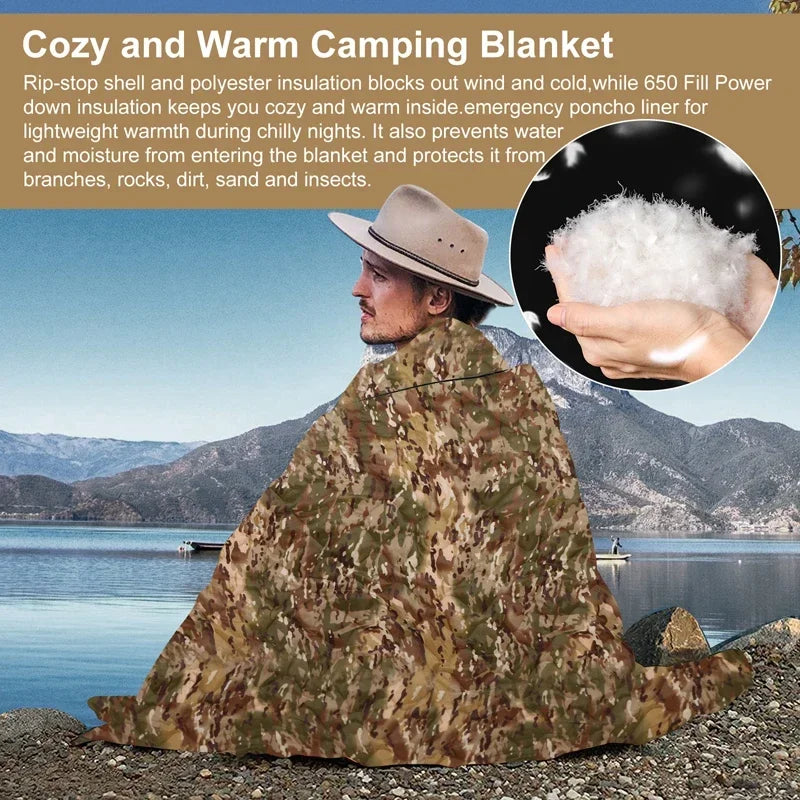 Tactical Camouflage Poncho Liner Water Repellent Woobie Quilted Blanket