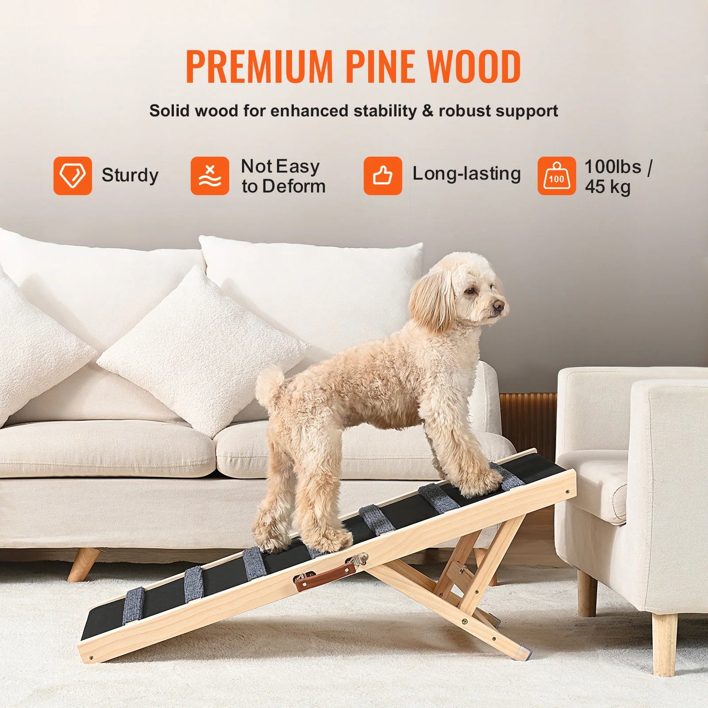 SucceBuy Adjustable Folding Dog Ramp Anti Slip Wooden Pet Ramp